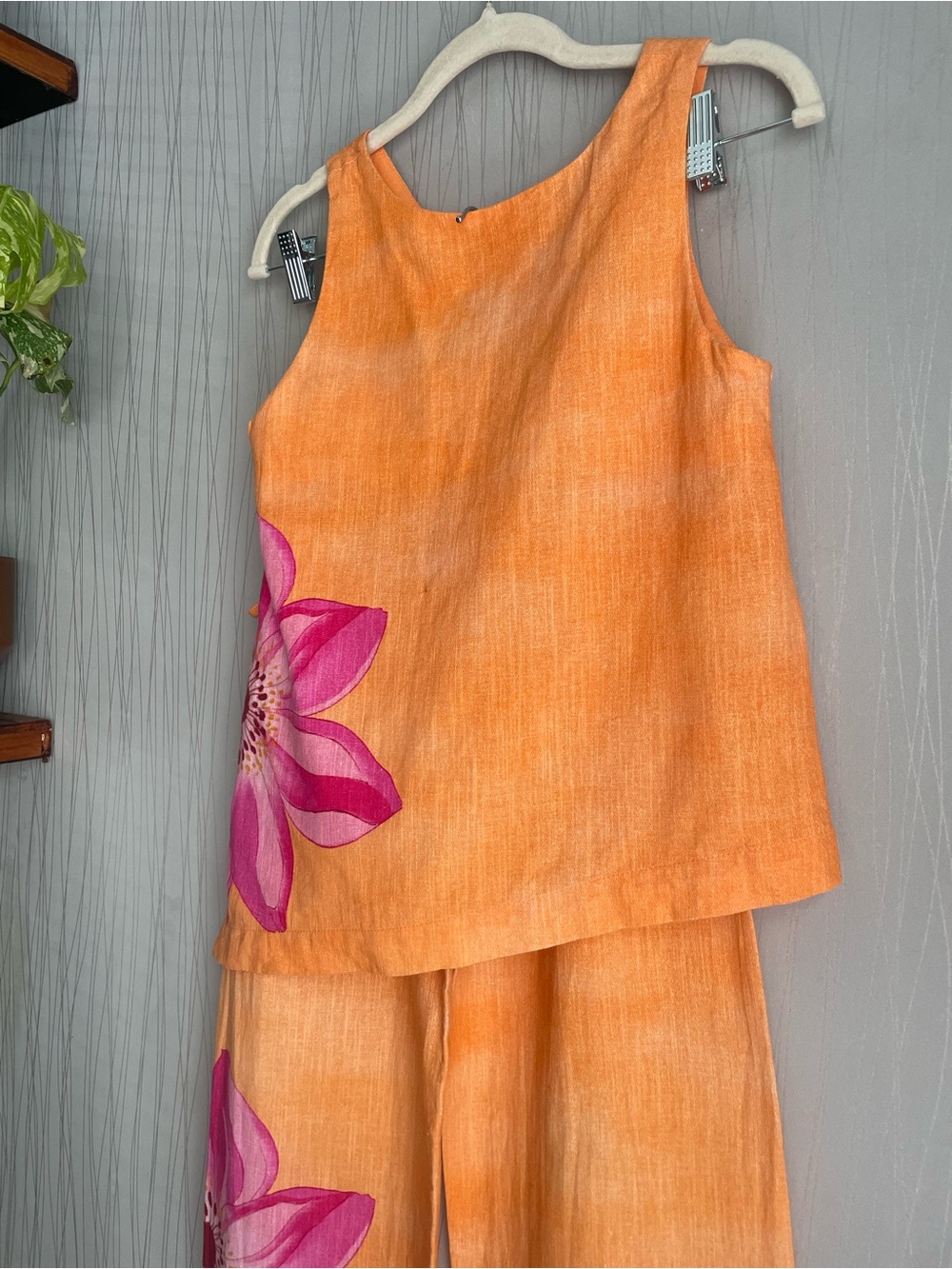 ZARA Linen Blend Floral Matching Set Girls Size 11-12 / 13-14 Orange Pink - Picture 8 of 13